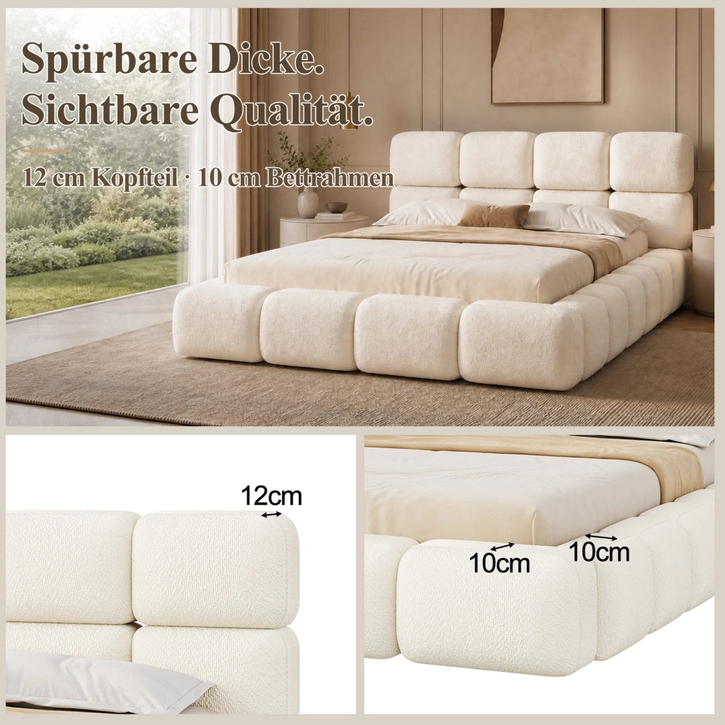 letto imbottito bouclé bianco 222 x 203 cm