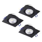 Set 3 Faretti Incasso Quadrati Saliceto Alluminio Nero Led 4,8W 3X450Lm Ip20