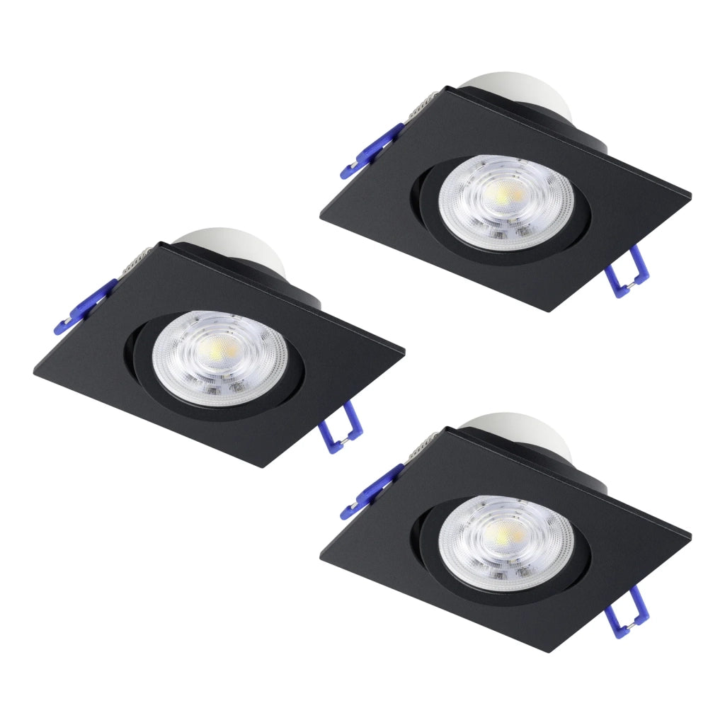 Set 3 Faretti Incasso Quadrati Saliceto Alluminio Nero Led 4,8W 3X450Lm Ip20