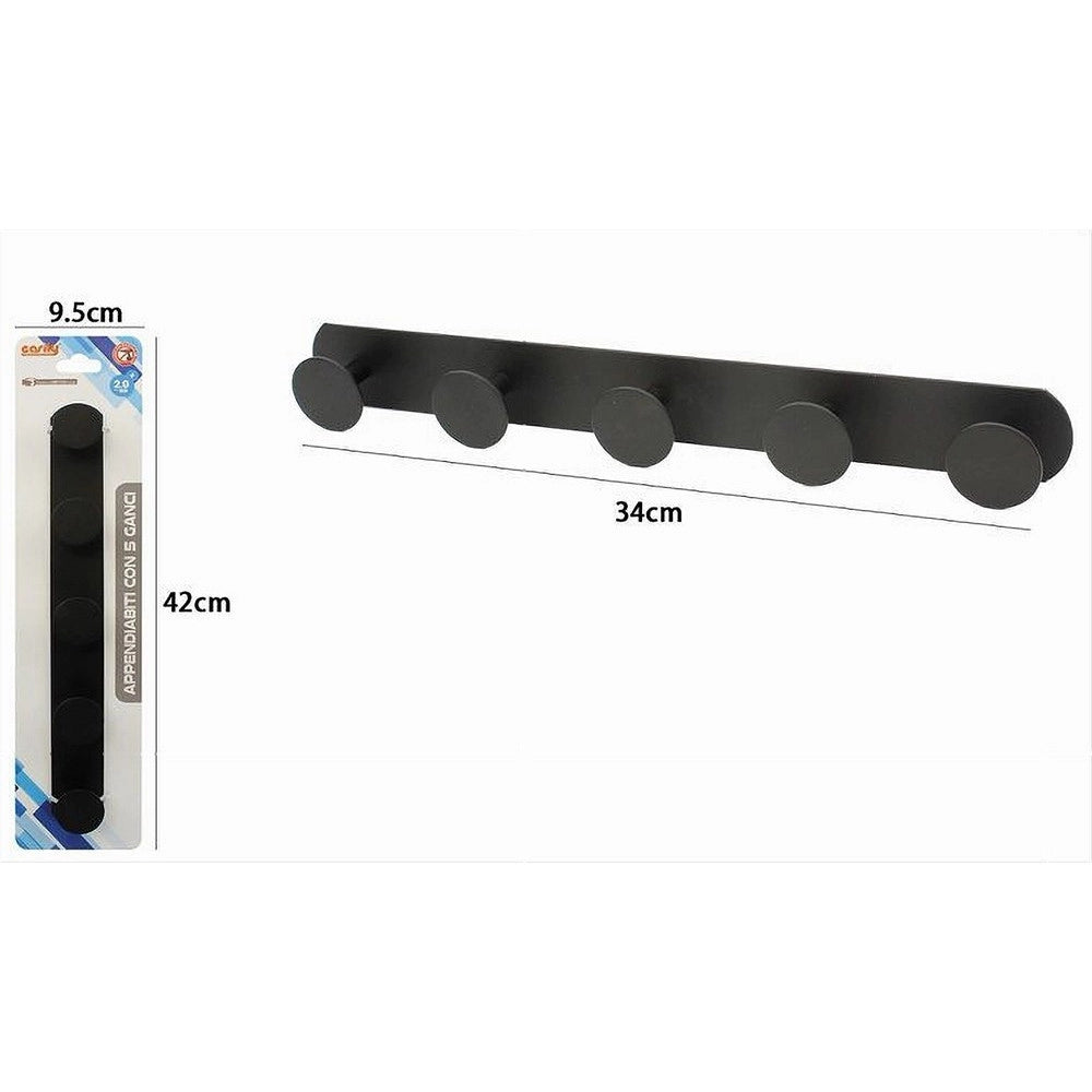 Trade Shop - Appendino Con 5 Ganci Appendi Porta Asciugamano A 5 Posti Bagno Casa Nero 59769 -