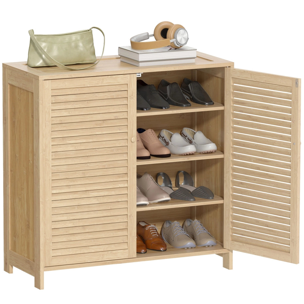 Armadio per Scarpe in Bamb¨´ ¨C Zephmum ¨C Porte a Persiana, Capacit¨¤ 14 Pares, Natural