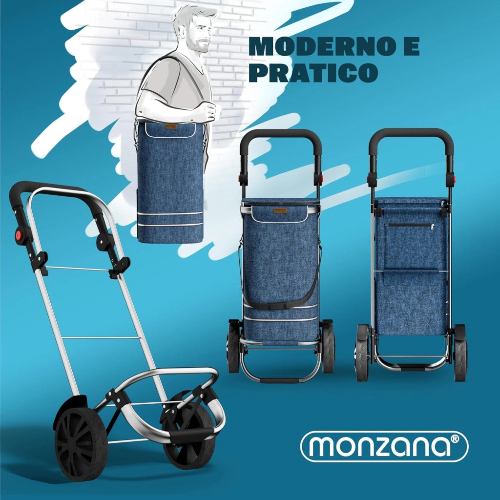 Carrello della Spesa 3in1 56L fino a 50 kg Borsa Pieghevole Rimovibile Carrellino Portaspesa Trolley Blu