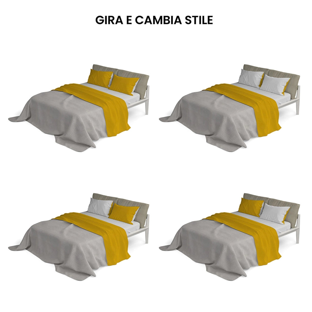 Set Lenzuola Singolo Sopra Sotto e Federe Doubleface Senape/Grigio Chiaro