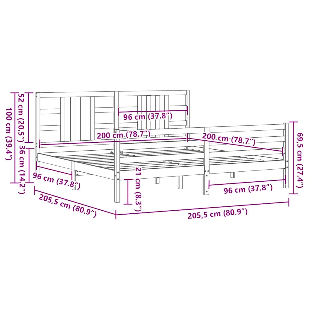 vidaXL Giroletto con Testiera Grigio 200x200 cm in Legno Massello