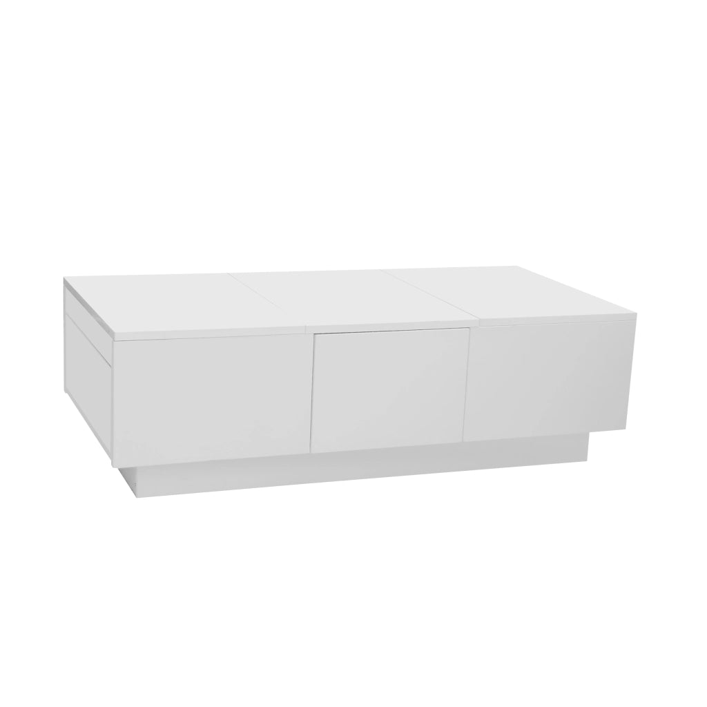 TAVOLINO da caffè 100x50x31 cm bianco lucido con cassetti e vani contenitore