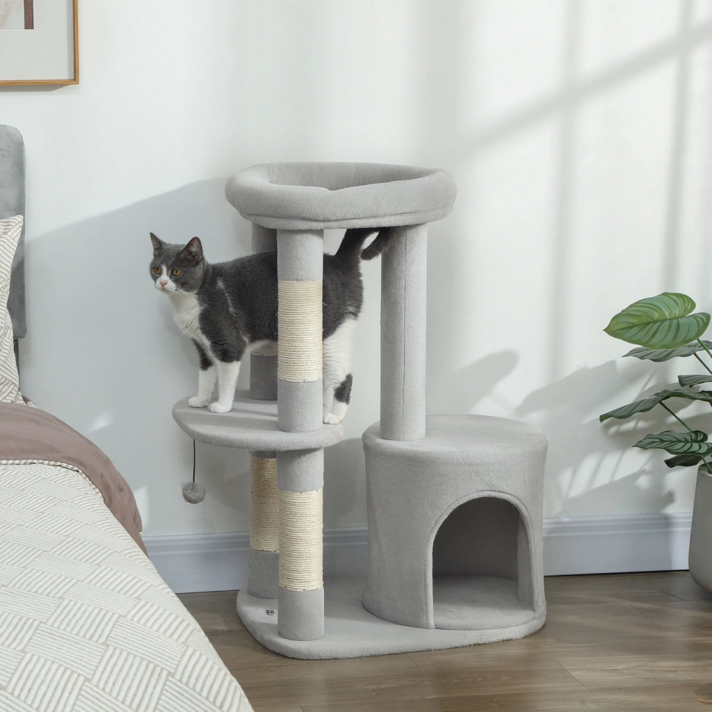 Albero per gatti con tiragraffi, piattaforma e palla ¨C zephmum ¨C grigio chiaro 60x45x90 cm