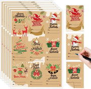 Etichette per pacchi autoadesive 144 pezzi - etichette per regalo - carta kraft - decorazione natalizia - festa di Natale allegra - tocco personale - etichette per pacchi personalizzabili