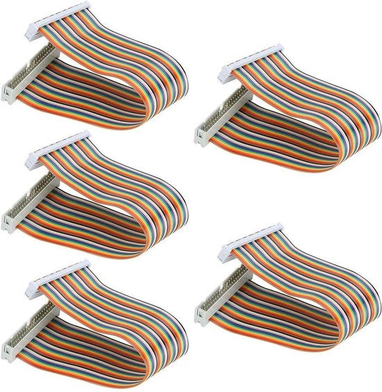 Adattatore GPIO flexibile a 40 pin rainbow femmina - 5 pezzi - cavo di adattamento GPIO estensore maschio-femmina - 20 cm.