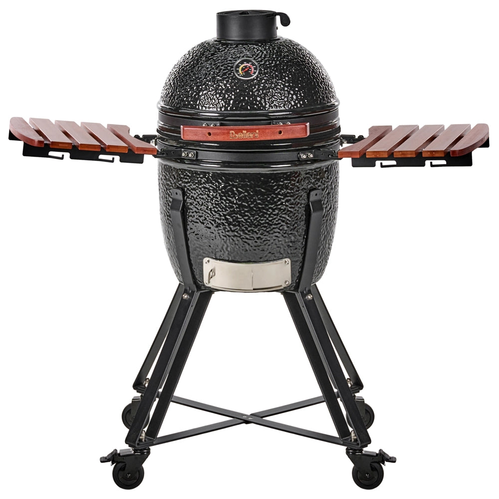 Barbecue da esterno in ceramica a carbone con coperchio termometro e griglia di cottura colore nero