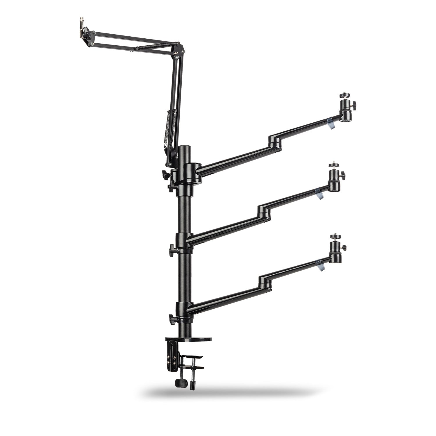 Multi Streaming Supporto da tavolo, 4 bracci articolati per fotocamere, luci LED, microfoni, morsetto di montaggio per piani 65 mm, anche per Vlogging, Videochiamate