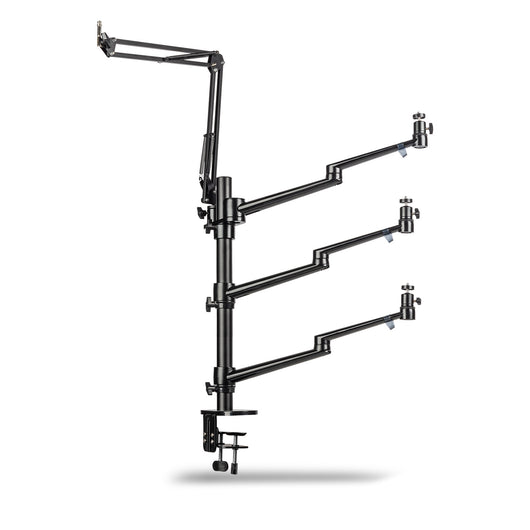 Multi Streaming Supporto da tavolo, 4 bracci articolati per fotocamere, luci LED, microfoni, morsetto di montaggio per piani 65 mm, anche per Vlogging, Videochiamate