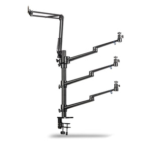 Multi Streaming Supporto da tavolo, 4 bracci articolati per fotocamere, luci LED, microfoni, morsetto di montaggio per piani 65 mm, anche per Vlogging, Videochiamate