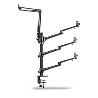 Multi Streaming Supporto da tavolo, 4 bracci articolati per fotocamere, luci LED, microfoni, morsetto di montaggio per piani 65 mm, anche per Vlogging, Videochiamate