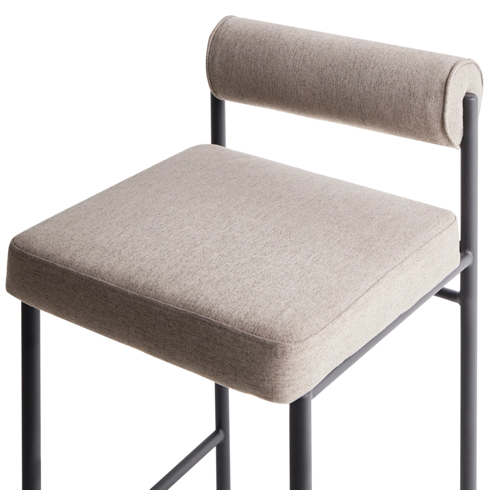 Set di 2 sgabelli da bar moderni con rivestimento in poliestere taupe gambe in metallo nero senza braccioli e schienale avvolgente