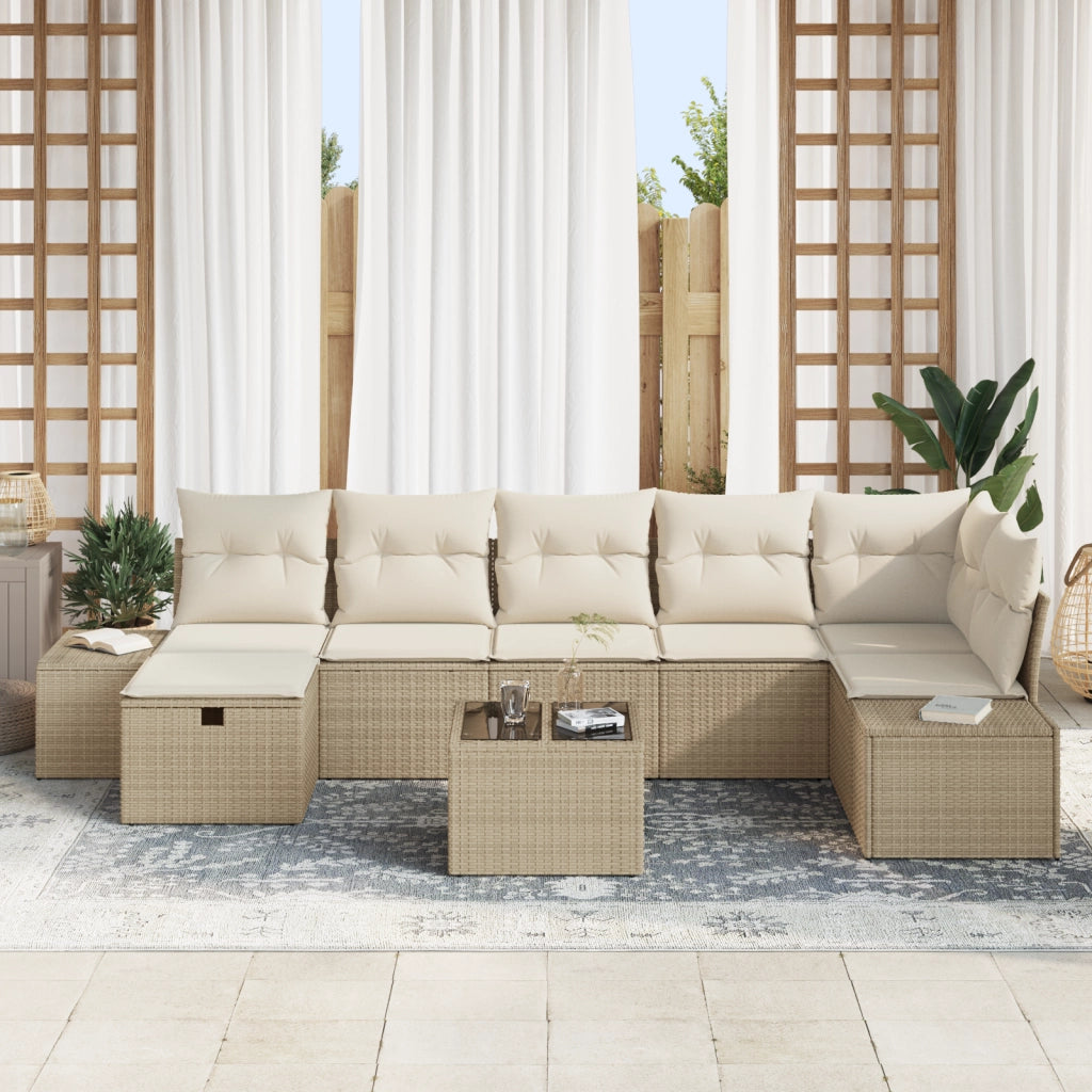 Set Divano da Giardino 8 Pezzi con Cuscini Beige Polirattan