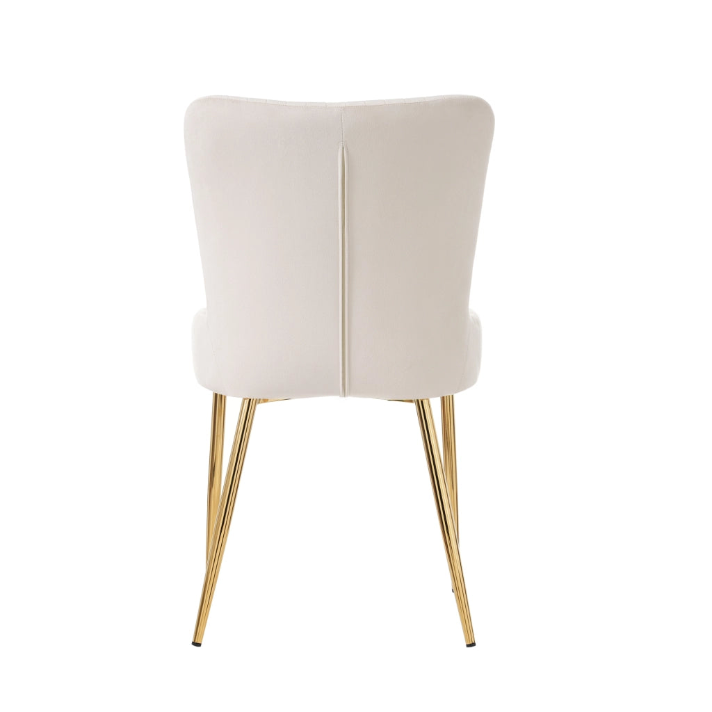 Sedia da pranzo in velluto beige e oro, set da 2, con struttura in metallo e montaggio facile