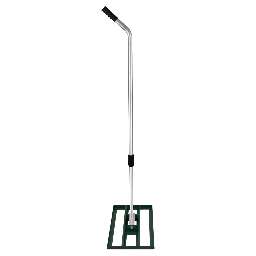 Spargitore Rotante Fertilizzante & Livella Prato 50cm Rastrello Verde Manico Estensibile