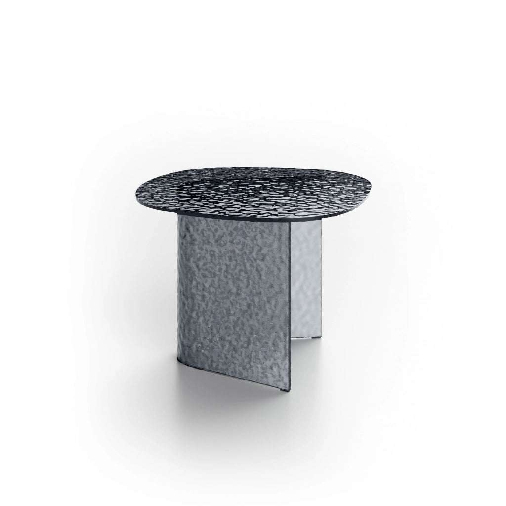 Tavolino Fold Small - Tavolino quadrato con top in vetro martellato fumé e struttura in vetro, design moderno e minimalista - Stones