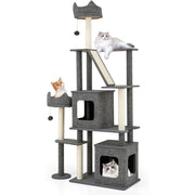 180 cm albero per gatti con torre multi-livello e posti per grattare, Mobili con 2 condomini rimovibili e palle pendenti