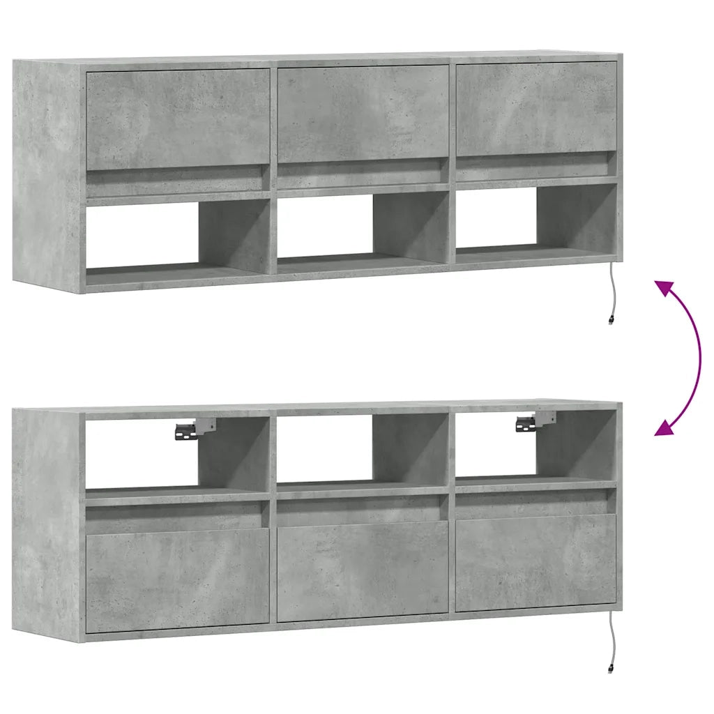 Mobile TV a Parete con Luci LED Grigio Cemento 130x31x45 cm