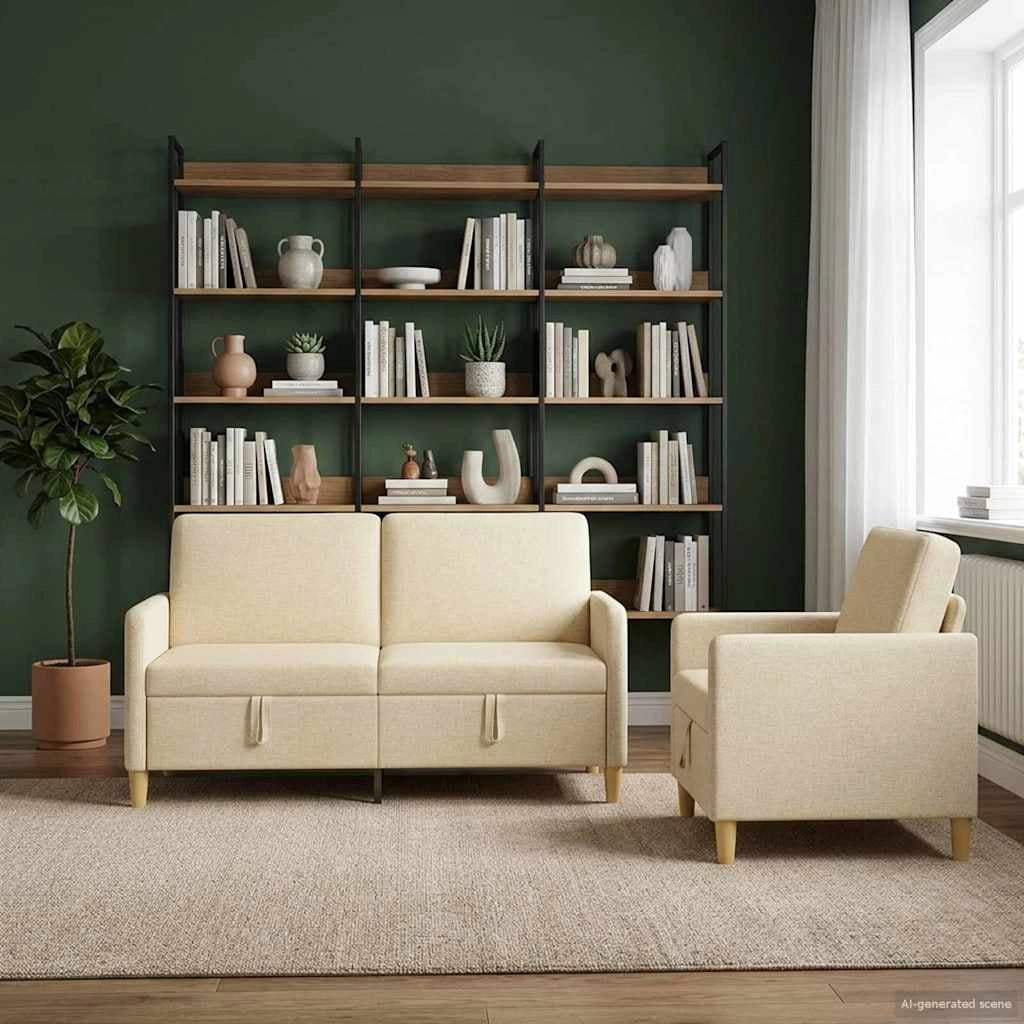 Set di Divani con Storage 2 pz Crema Poliestere 3429183