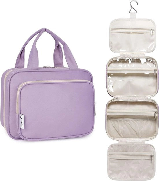 Organizzatore Cosmetico da Viaggio in Pelle (Azzurro - Medio)