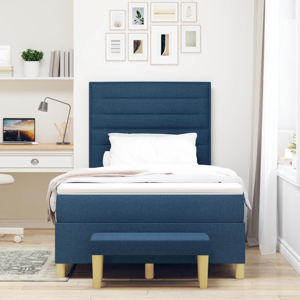 Letto con Box Spring e Materasso Blu 120x190 cm in Tessuto