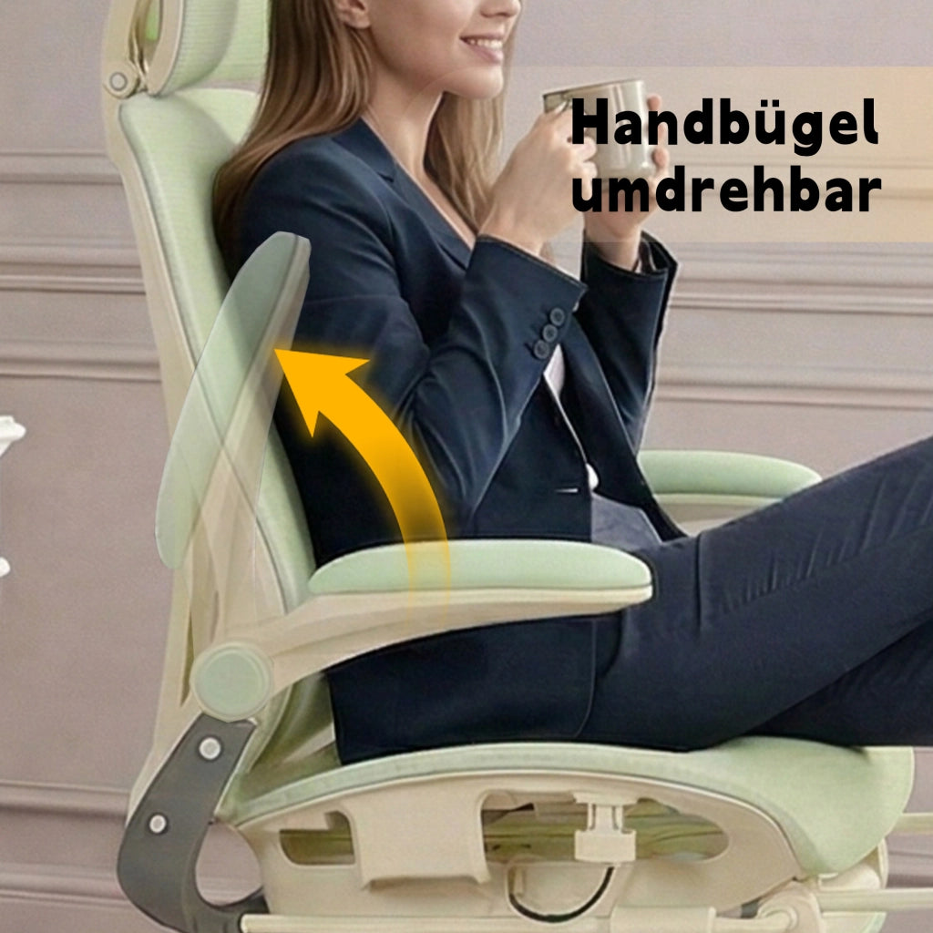Sedia da ufficio ergonomica pieghevole con supporto lombare, poggiatesta 3D e braccioli ribaltabili in mesh verde