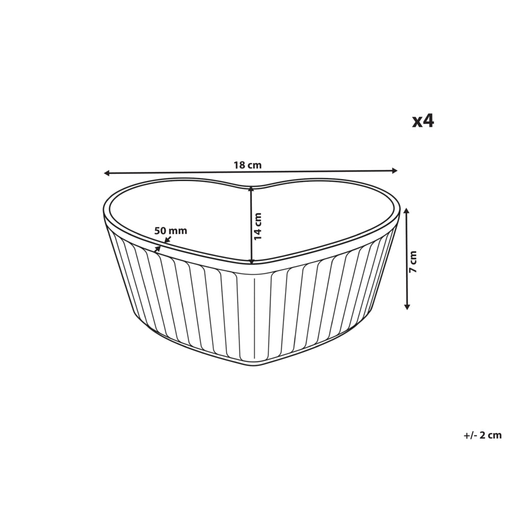 Set di 4 ciotole in porcellana bianca con finitura smaltata trasparente a forma di cuore per cucina e sala da pranzo