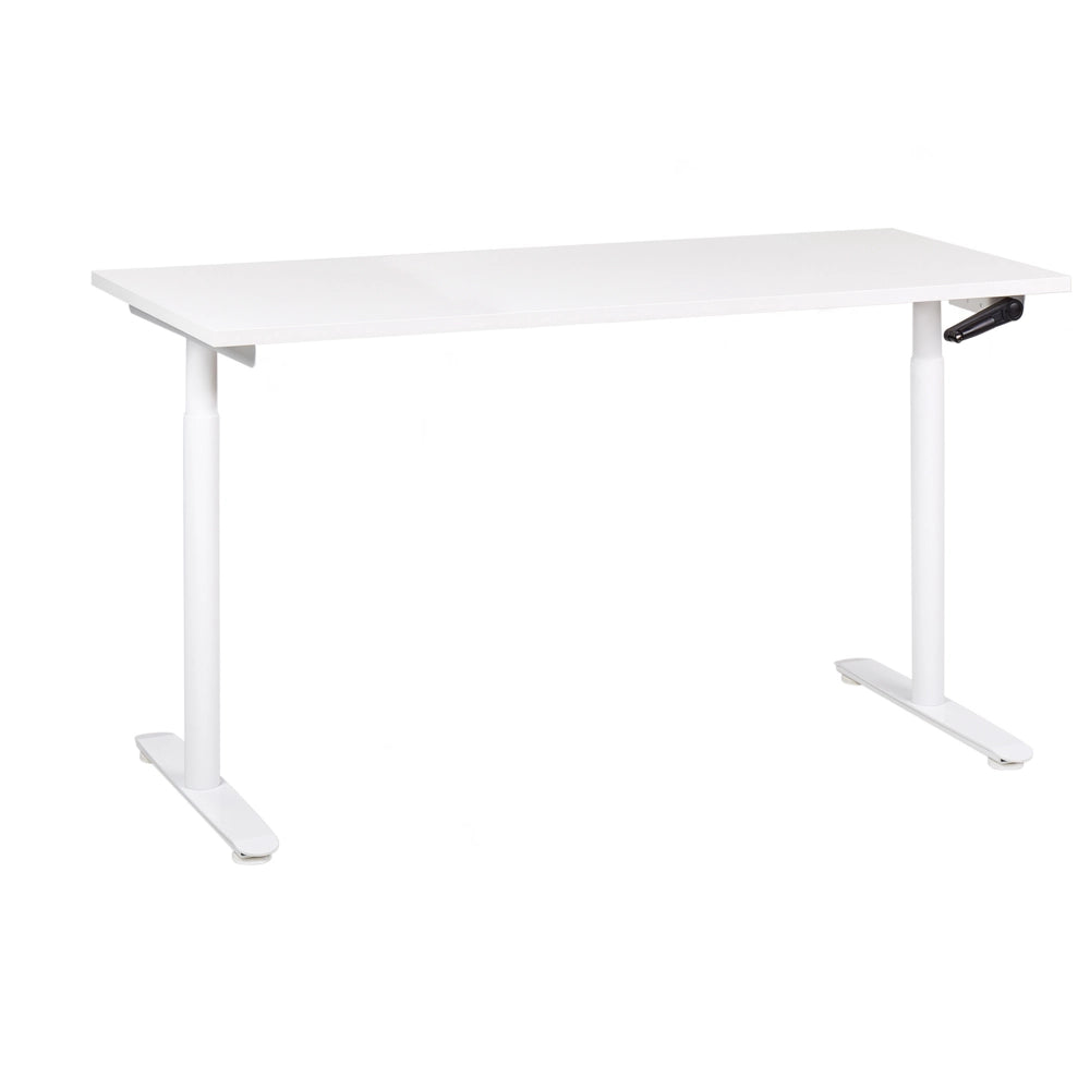 Scrivania regolabile manualmente piano bianco struttura in acciaio verniciato a polvere sedersi e stare in piedi 160 x 72 cm