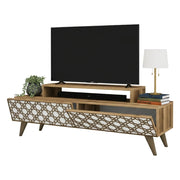 Mobile porta TV Arnara, Credenza da soggiorno, Armadio basso per TV, Base parete attrezzata, 140x42h49 cm, Noce e Bianco