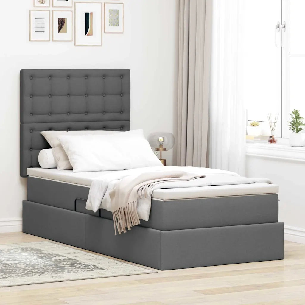 Letto con contenitore e materasso Grigio scuro 90 x 200 cm