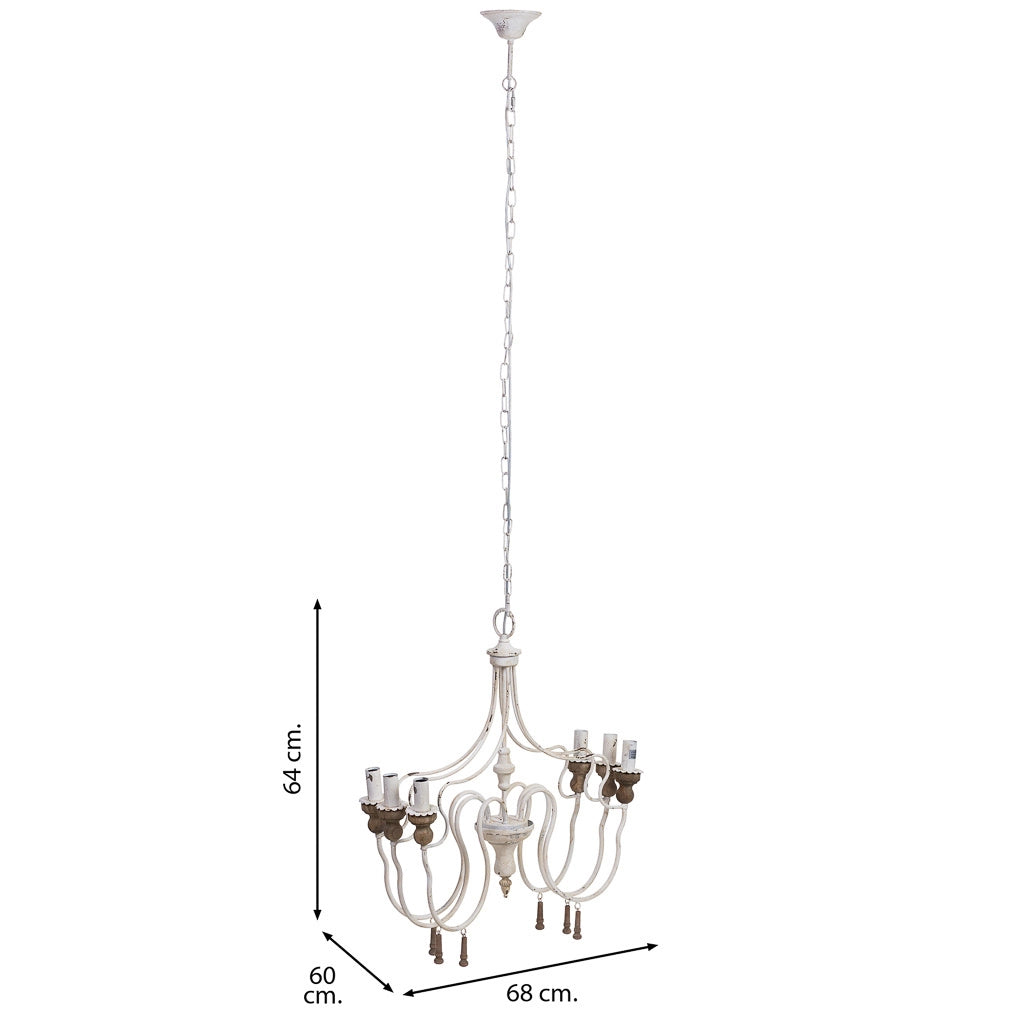 Lampada da soffitto in legno e metallo bianco invecchiato 68x60x64h