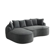 Divano modulare convertibile con chaise longue; seduta profonda; braccioli larghi; cuscini; ciniglia grigio