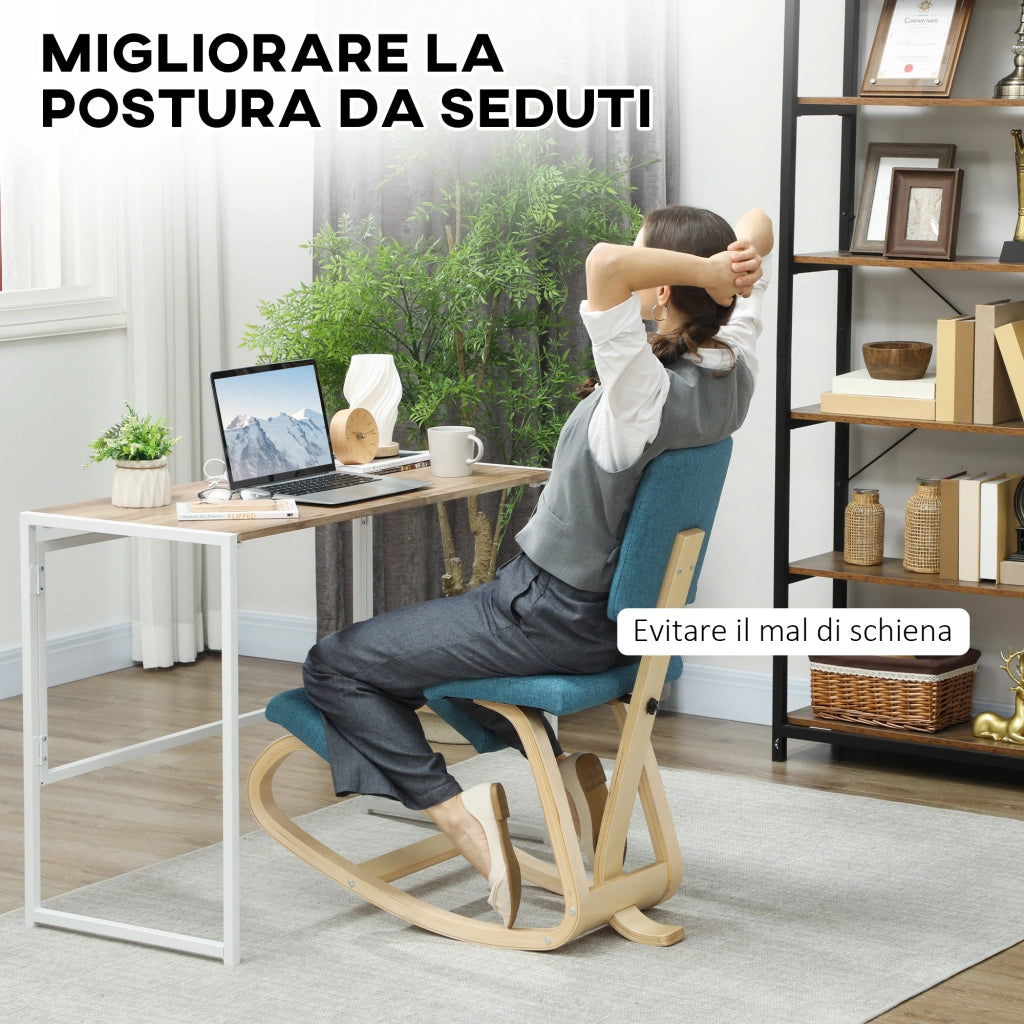 Sedia Ergonomica Inginocchiatoio con Schienale 51x84x93 cm in Legno di Betulla e Cuscini Blu