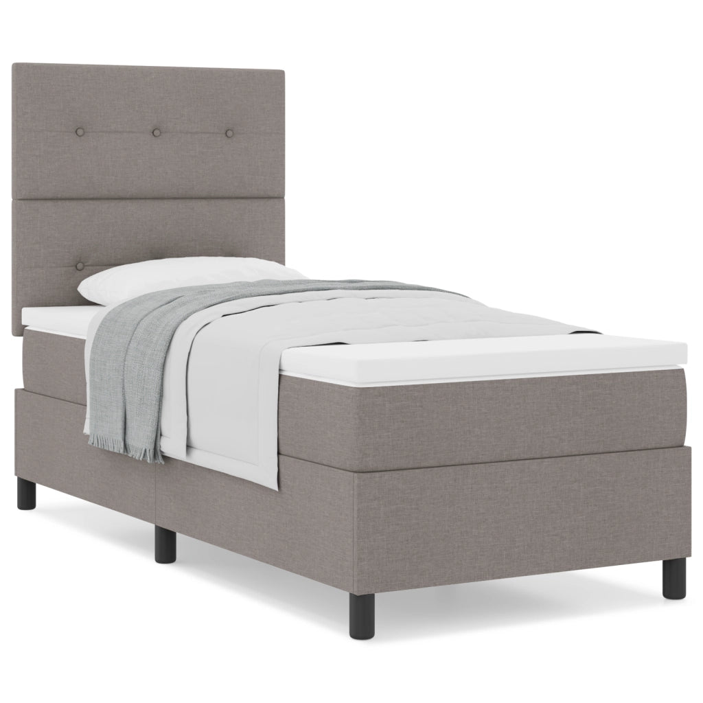 Letto con Box Spring Taupe 100x200 cm in Tessuto