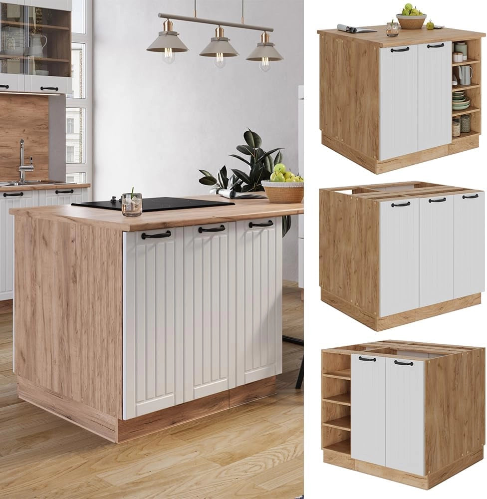 isola cucina Fame-Line, Bianco casa di campagna, 90 cm con cassetto, senza piano di lavoro
