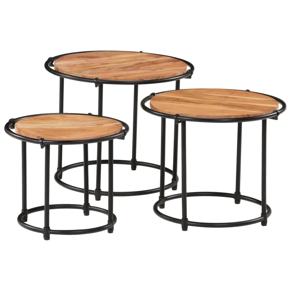 Tavolini a Incastro 3 pz in Legno Massello di Acacia 358931