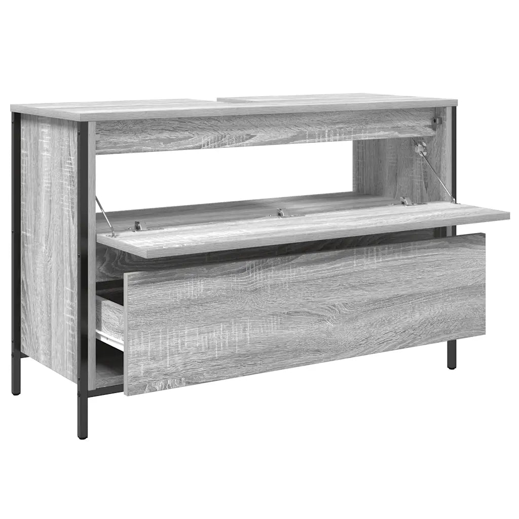 Mobile Lavabo da Bagno-Armadietto da bagno con Cassetti Grigio Sonoma 90x34,5x60 cm