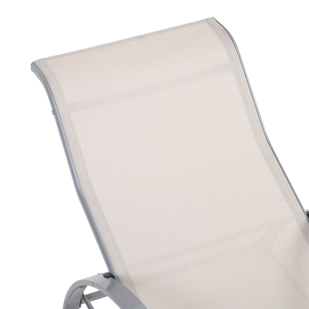 Set di 2 Lettini Prendisole 59x169x66 cm e Tavolino con Piano in Vetro Crema
