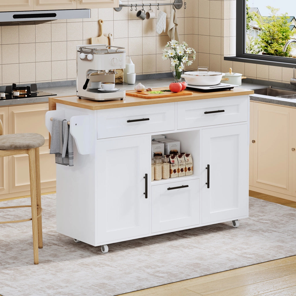 Carrello da Cucina con 1 Anta; 3 Cassetti; Ripiani Regolabili; Vassoio Pieghevole e Portaasciugamani; 120x46x90 cm