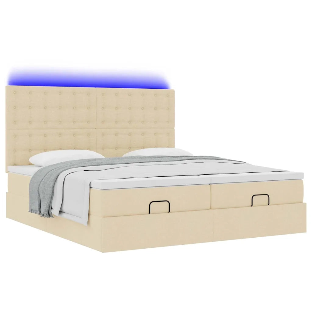 Struttura Letto Pouf con Materassi Crema 160x200 cm in Tessuto 3314581