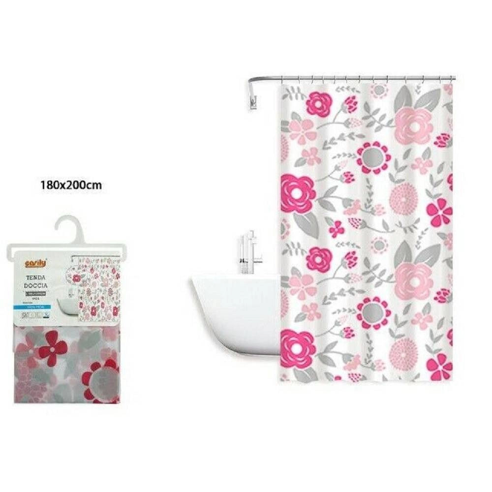 Trade Shop - Tenda Doccia Anti Muffa Fiori Impermeabile 180 X 200 Cm Con Anelli Bagno 79222 -