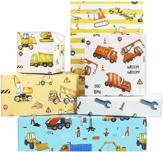Papier per confezionamento - Decorativo per bambini - Decorativo per auto - Decorativo per costruzioni - Carta per regali - 6 fogli 50x70cm