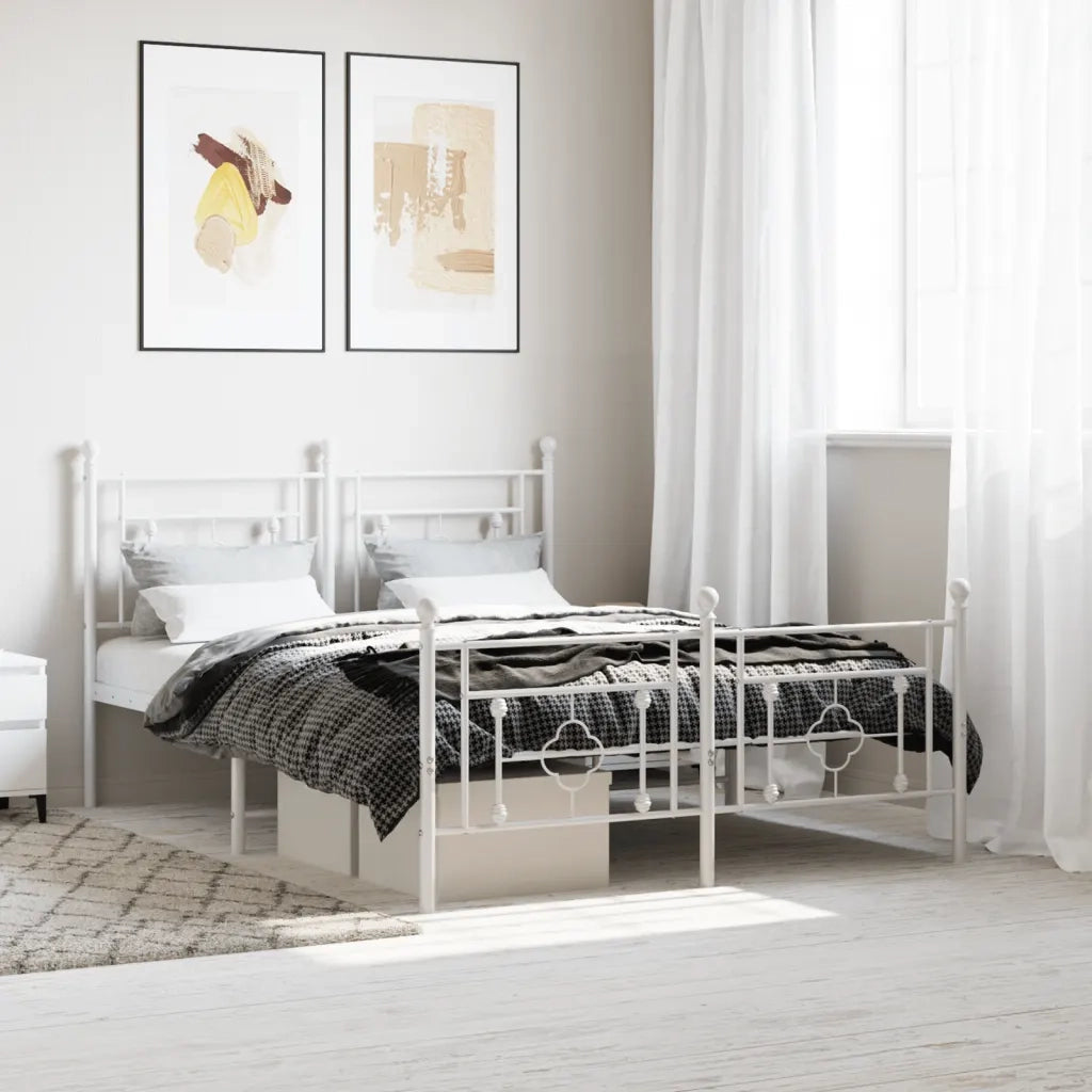 Giroletto con Testiera e Pediera Metallo Bianco 140x200 cm 374407