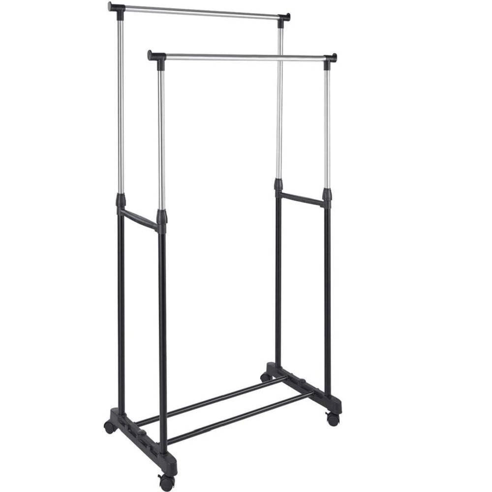 Trade Shop - Stand Appendiabiti Allungabile In Acciaio Telescopico Ruote Doppio L80xh95-170cm -