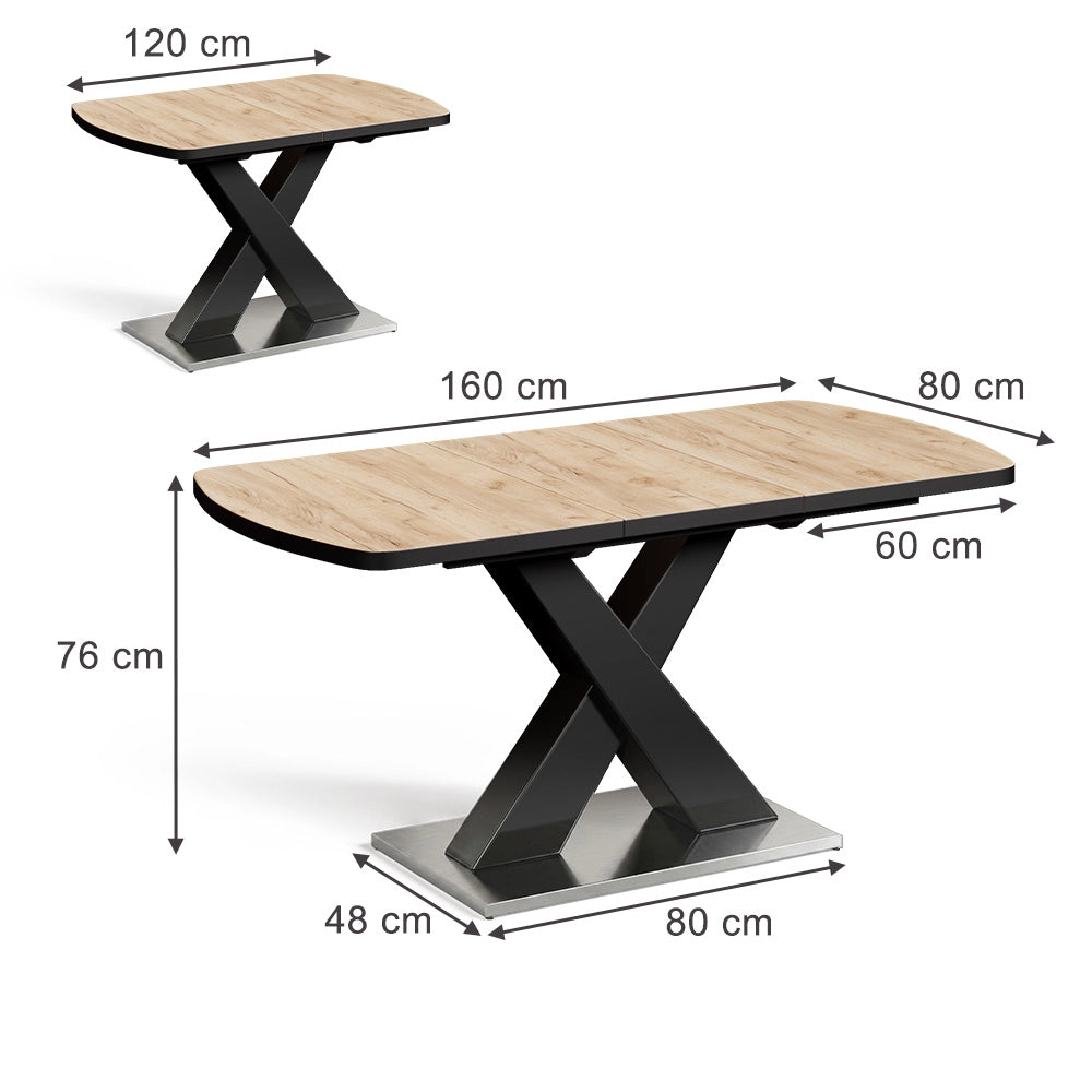 Tavolo da sala da pranzo Chinto Nero/Rovere rustico 120 x 80 cm Estensibile Vicco