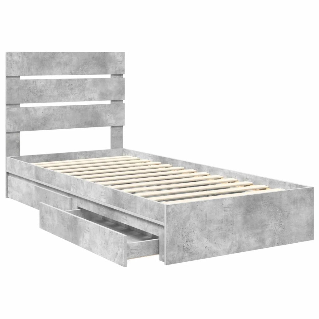 Letto con Contenitore con testiera Grigio cemento 70 x 190 cm 3411935
