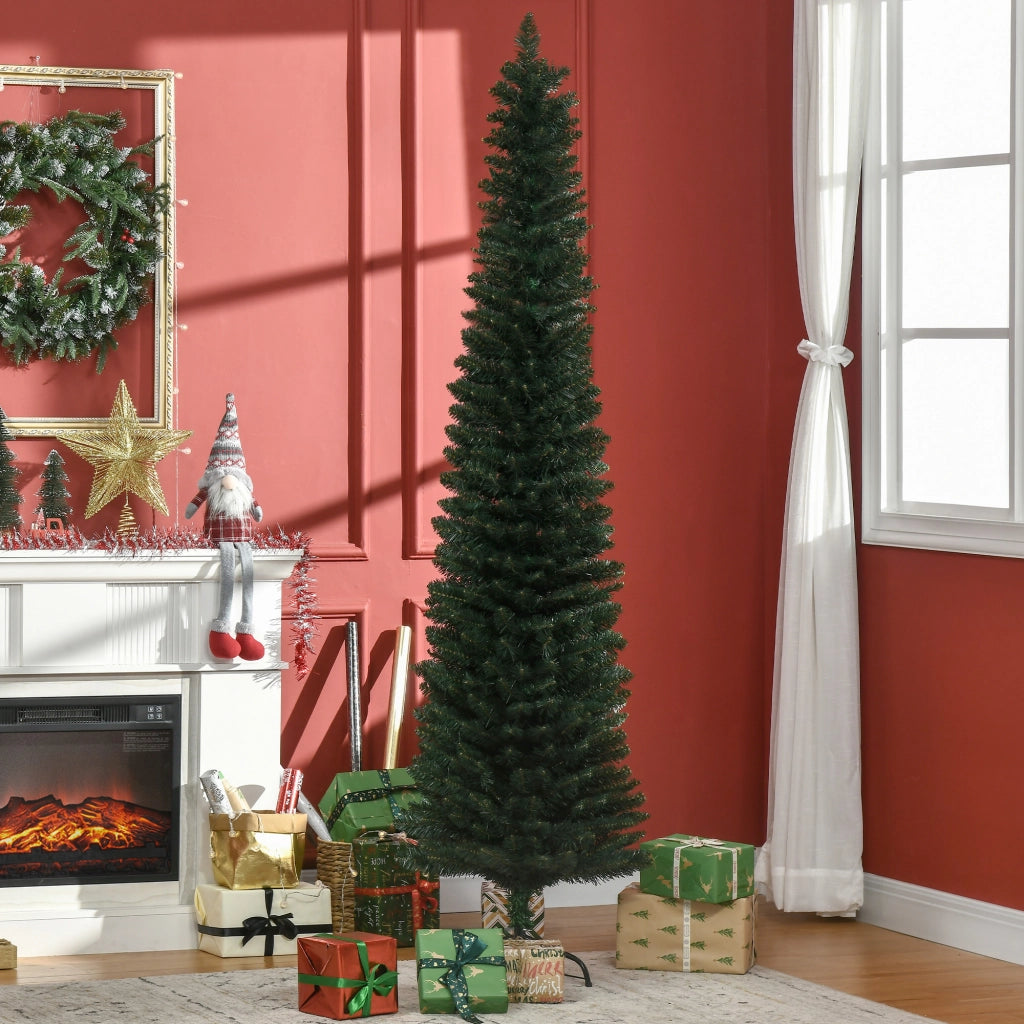 Albero di Natale Artificiale Stretto ¨C zephmum ¨C 210 cm Verde con Base Plegabile e Supporto Metallico
