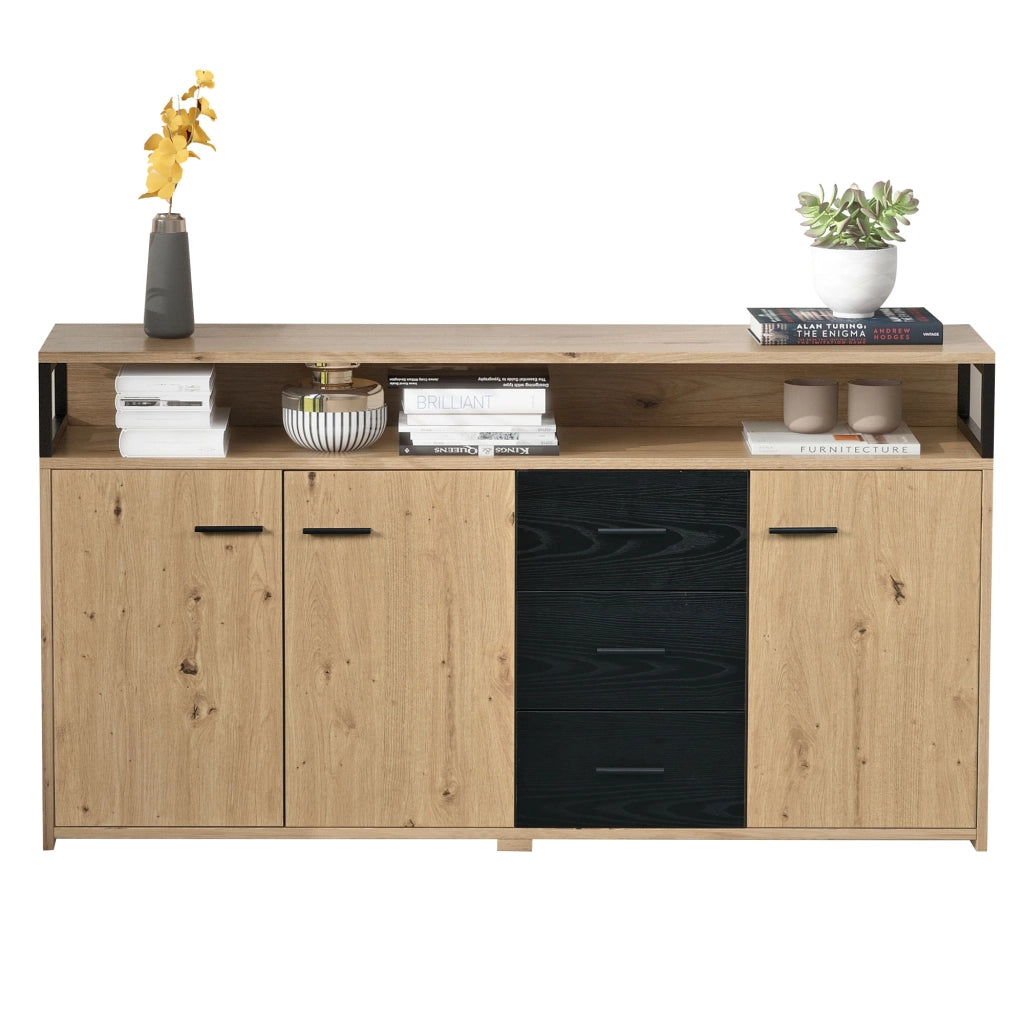 Madia con 3 ante; 3 cassetti e ripiani regolabili - per soggiorno - 150x35x75.9 cm